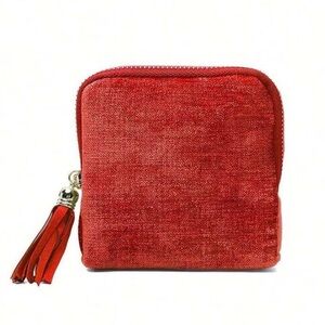 Red Velvet Zipper Pouch Bag with Tassel